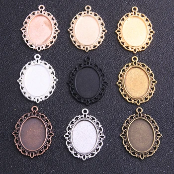 

2020 New Product 4pcs/lot 9 Color Metal Alloy Cameo Flower 18*25mm Dia Oval Diamond Cabochon Settings Jewelry Blank Charms