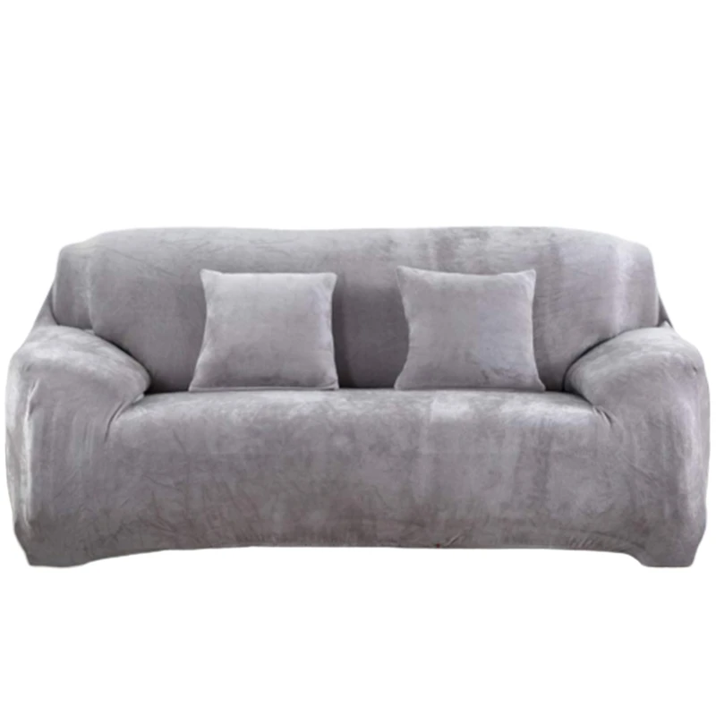 Hick Sofa Covers 3 Seater Pure Color Protector Velvet Easy Fit Elastic Fabric Stretch Couch Slipcover (Silver Grey Seate | Дом и сад
