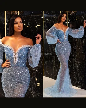 

Gorgeous Off The Shoulder Evening Dress Mermaid Floor-Length Sequins Beaded Robe De Soiree Aibye Prom Dres Saudi Arabia Dubai