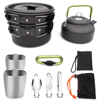 

Practical Cup Cookware Pan Pot Camping Spoon Picnic Portable Oxidized Aluminum Outdoor Fork Tableware Cooking Set Non Stick