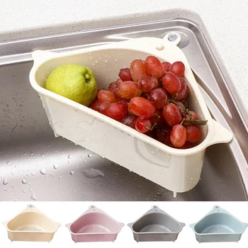 

Kitchen Triangular Sink Strainer Drain Fruit Vegetable Drainer Basket Suction Cup Sponge Rack Storage Tool Sink Filter Shelf