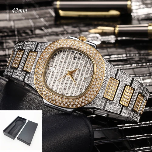 Мужские часы со стразами в стиле хип-хоп Wo, мужские кварцевые часы, золотые часы из нержавеющей стали, мужские часы унисекс - Цвет: Многоцветный