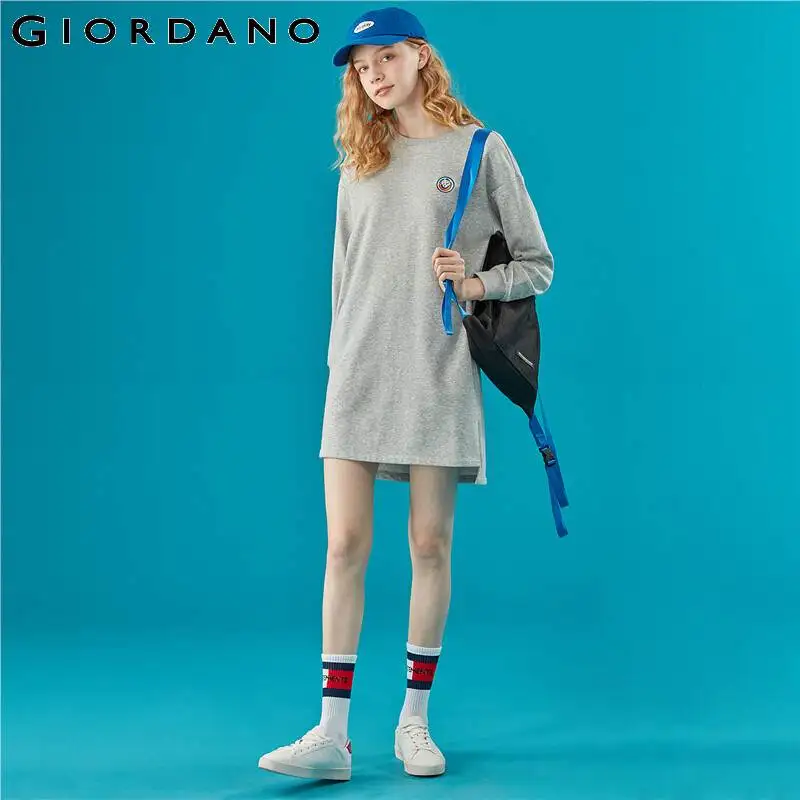 Giordano женский длинный свитшот с круглым вырезом под шею и длинными рукавами из натурального хлопка