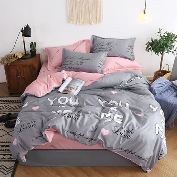 

BEST.WENSD New double-single bedcover bedclothes pink+gray bedding duvet cover corner ties 3/4pcs comforter bedding sets edredom