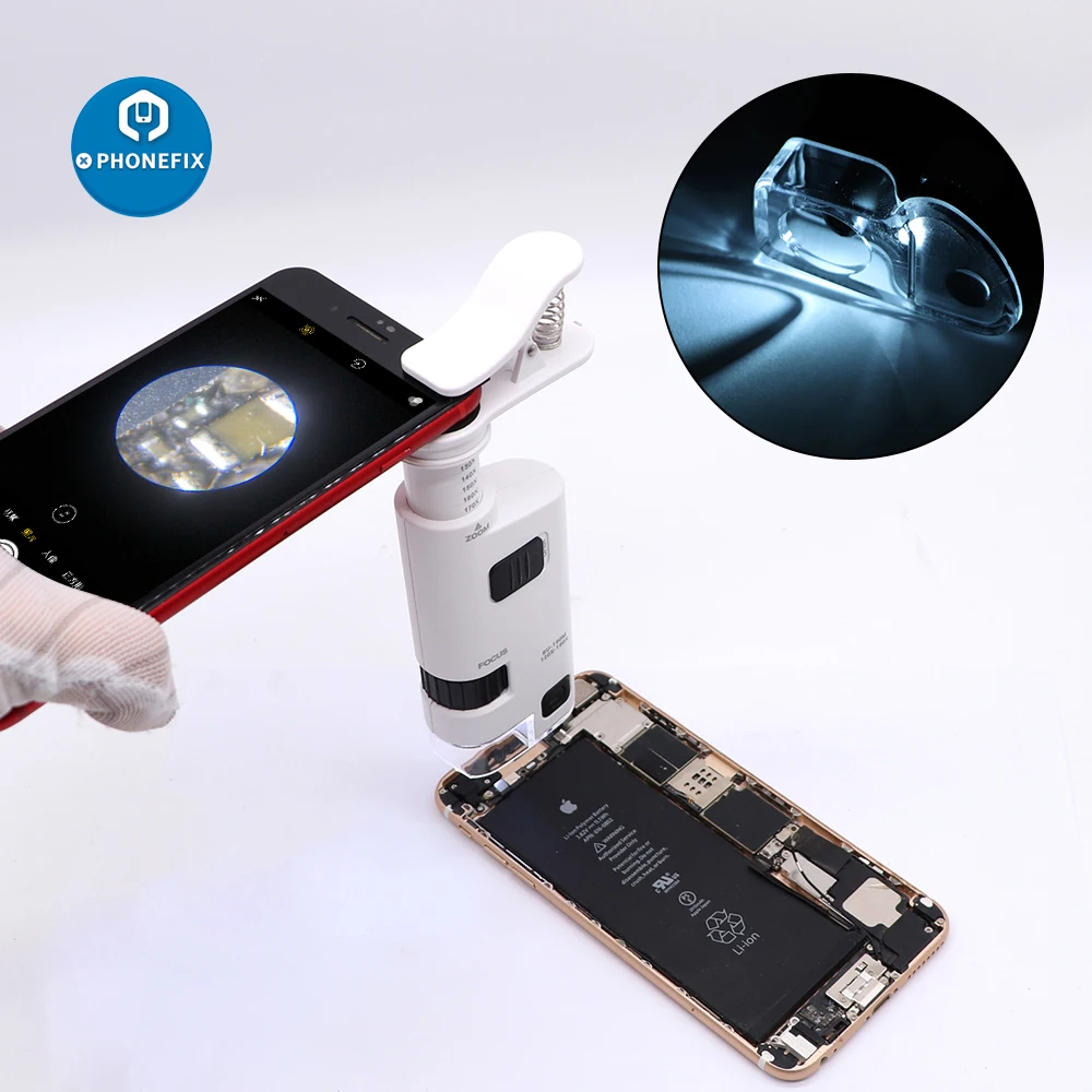 Handheld Phone Microscope 120X-190X Mini Pocket Portable LED Lamp Light Foldable Jewelry Magnifier Magnifying Loupe | Инструменты