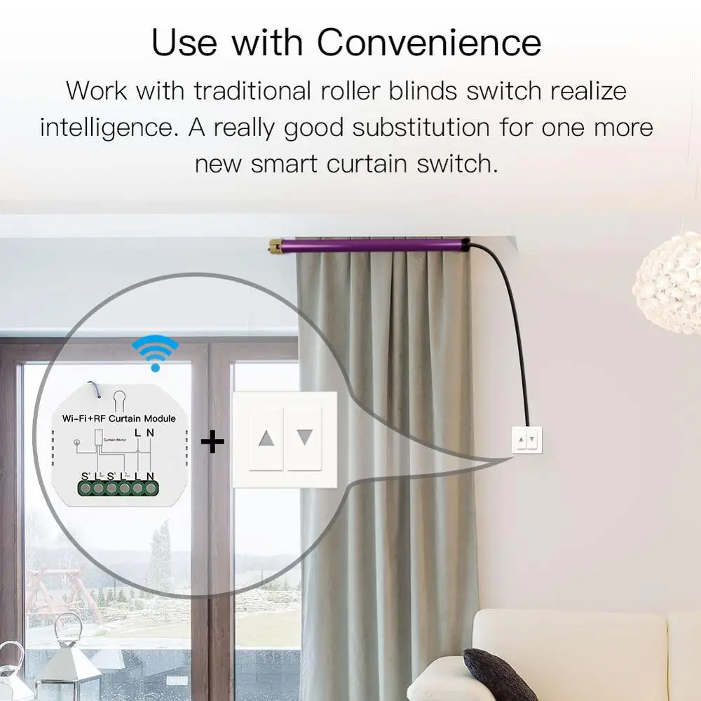 WiFi RF Smart Curtain Blinds Module Switch, Roller Shutter Motor, Tuya Wireless Remote Control,Voice Control, Schedule Timer