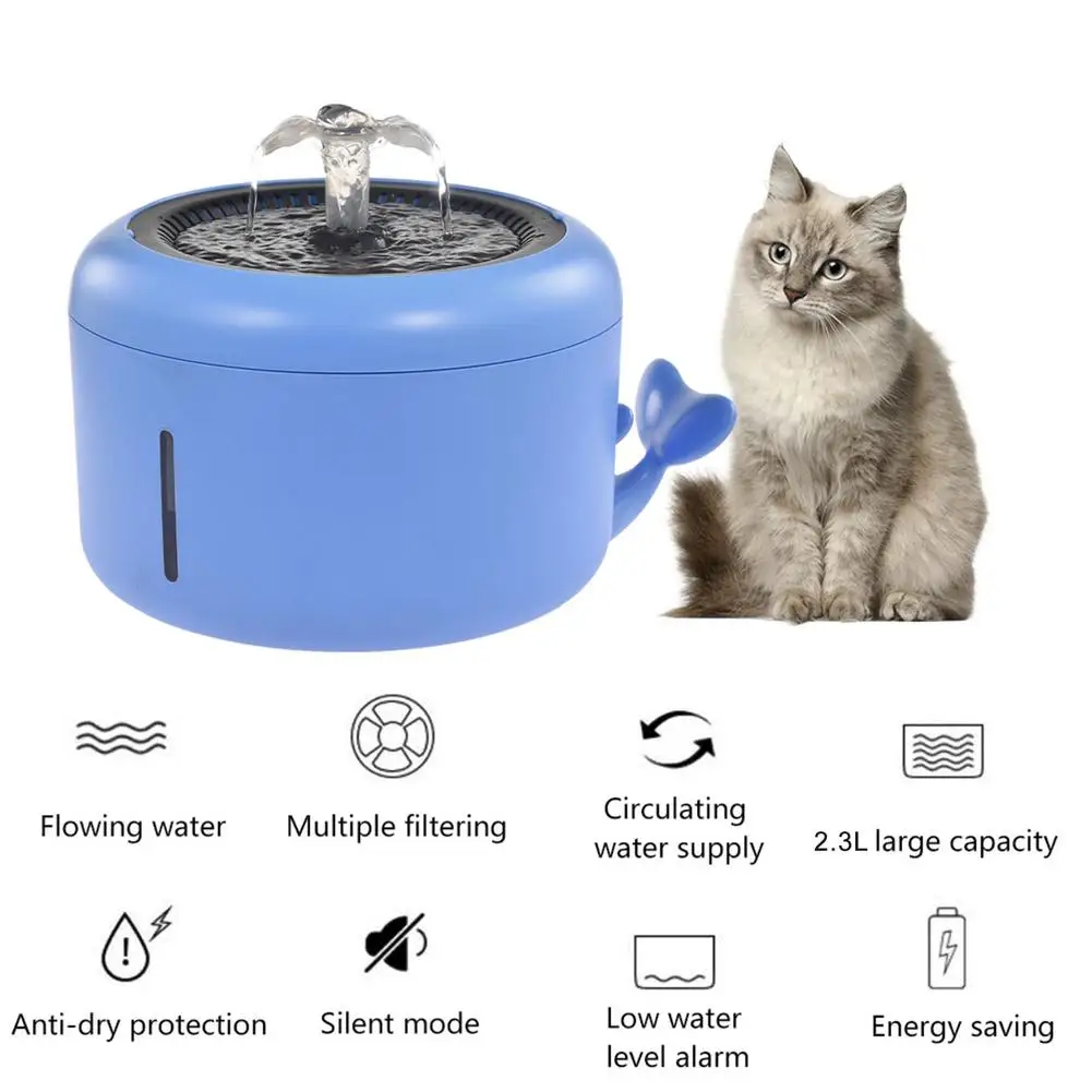 Plastic Top 2.4L Water Drinking Fountain Pet Dispenser Electric Cat Dog Automatic Bowl Filter for Small Dog & Cat Gray Cat Water Fountain 2L Ultra Silent Pet Water Fountain UK Plug 110-220V 