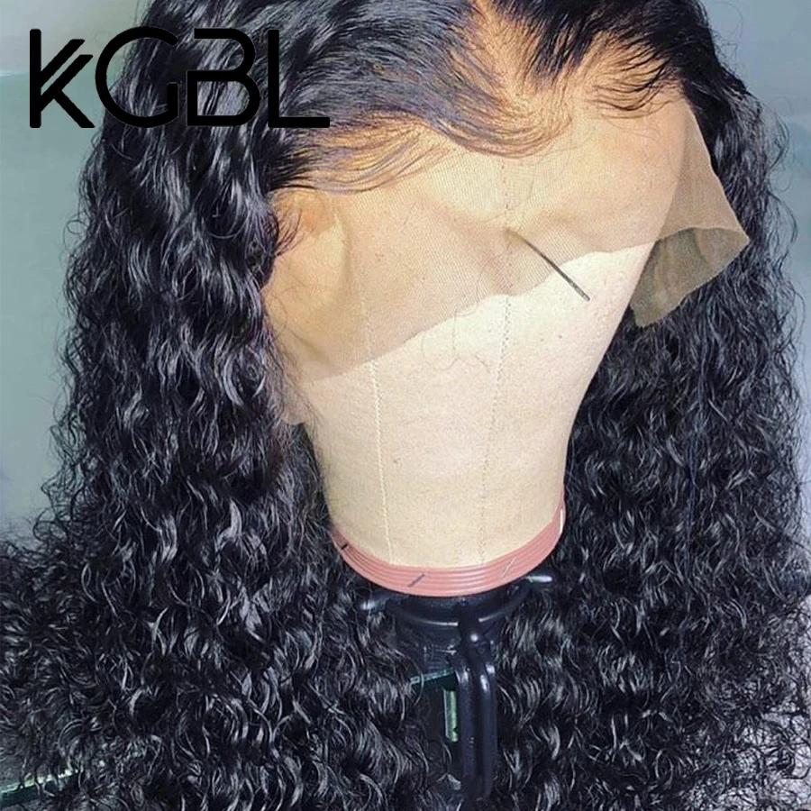 KGBL кудрявые 13*4 средний коэффициент "-24" Кружевные передние человеческие волосы парики натуральный цвет бразильские не Реми волосы парики с детскими волосами