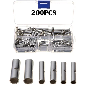 

200PCS/Box Practical Non-Insulated Butt Connectors Uninsulated Electrical Wire Ferrule Cable Crimp Terminals with Storage Case