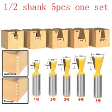 Special Price 5pcs/set High Quality Industry Standard 1/2" Shank Dovetail Router Bit Cutter wood working Special Price 5pcs/set High Quality Industry Standard 1/2" Shank Dovetail Router Bit Cutter wood working