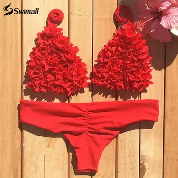 

Bikini 2020 Mujer 3D Flower Swimsuit Women Swimwear Halter Brazilian Bikini Set Print Bathing Suit Swimming Suit For Girls