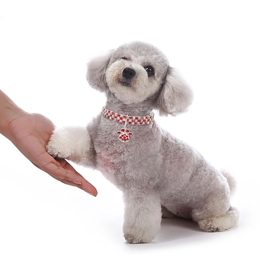 Small Dog Cat Necklace Crystal Charm Pet Collar Dog Accessories Diamond Pendant Puppy Collar Necklace for Small Dogs Cats - Цвет: Серебристый