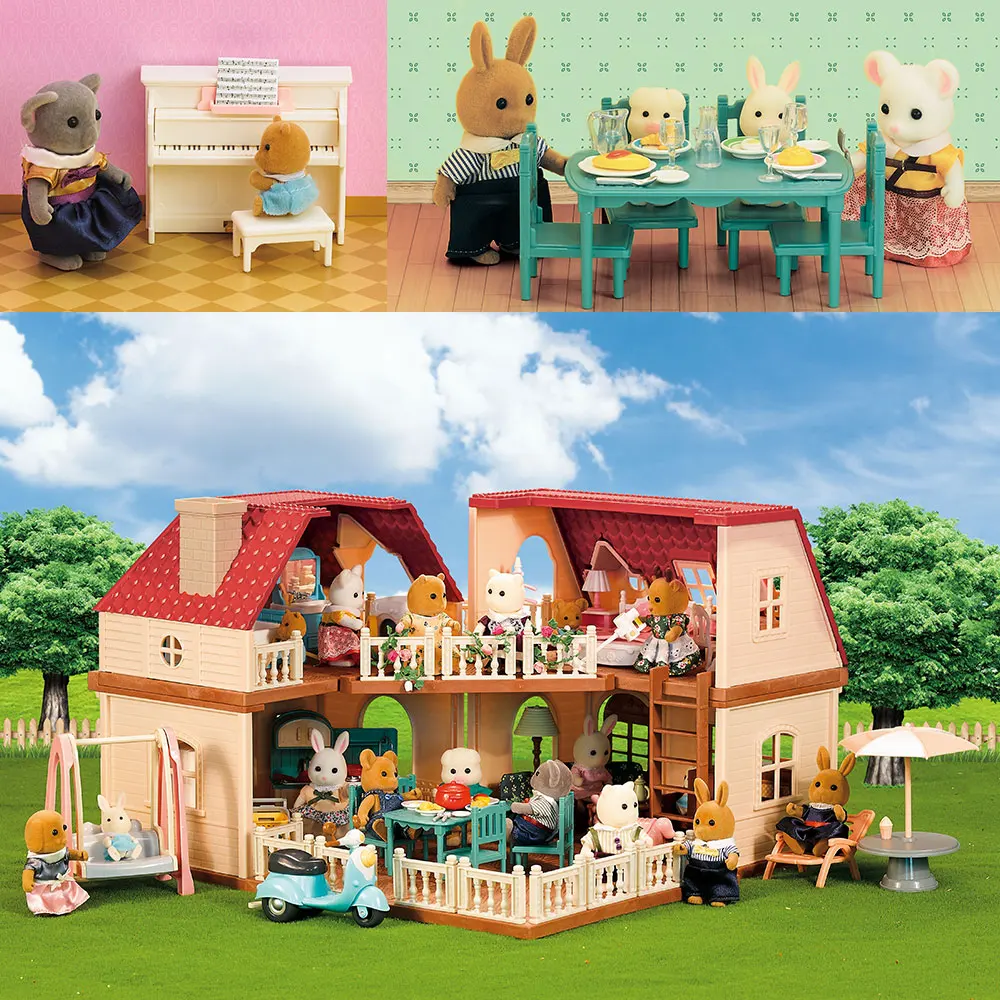 Simulation Kitchen Forest Family Small House Double Three- Story Villa Reindeer  Animal Model Girl Dollhouse Furniture Toy Gifts 6