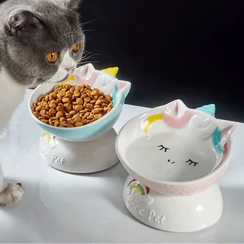 

Ceramic Tilted Raised Pet Bowls For Cats And Dogs Elevated Cat Food Bowls Water Bowl Dish Stress Free Backflow Prevention
