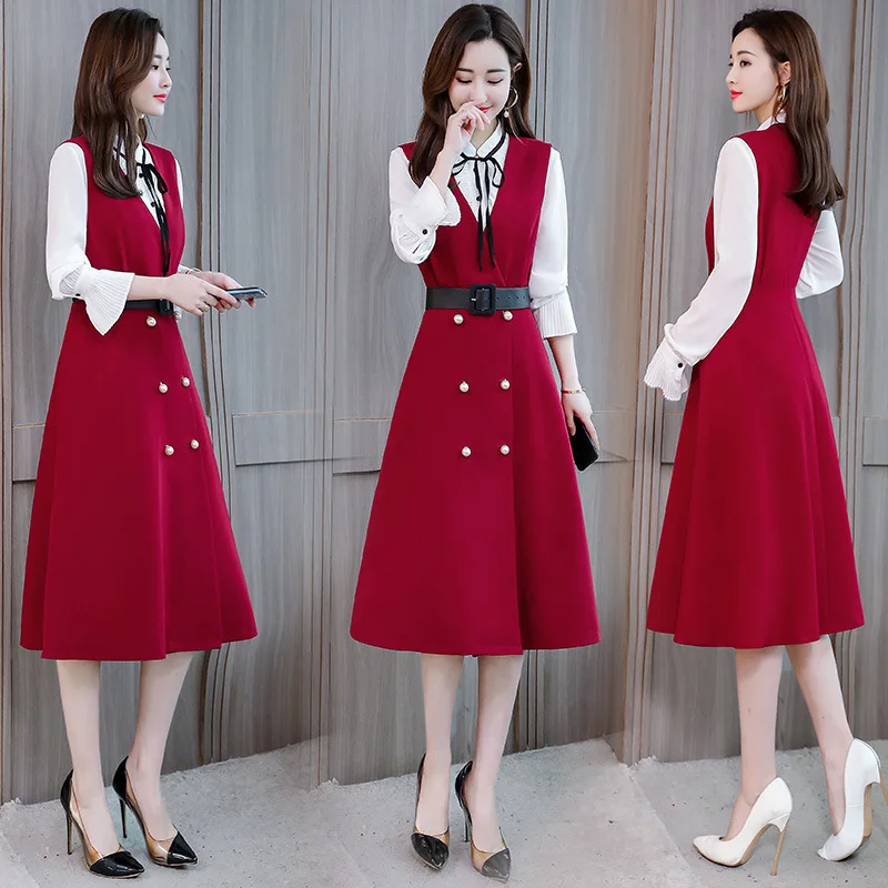 

2019 Spring Fashion Fresh Shirt Sleeveless Skirt Suspender Strap Dress Versatile Two-Piece Set-Style Set