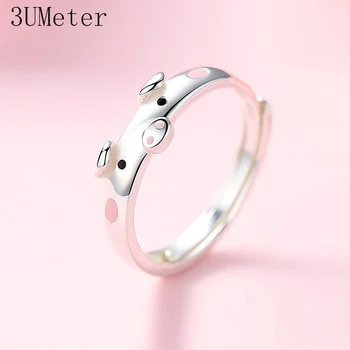 

Cute Pink Enamel Pig Rings Popular Lucky Piggy Animal Couple Opening Ring Women Man Jewelry Lover Gift Adjustable