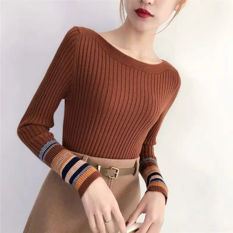 Bottoming Shirt Sweaters Fashion Womens Sweater Winter Long Sleeve Keep Warm Sweater Female Stripe Knitted Pullover Sweaters Bottoming Shirt Sweaters Fashion Womens Sweater Winter Long Sleeve Keep Warm Sweater Female Stripe Knitted Pullover Sweaters