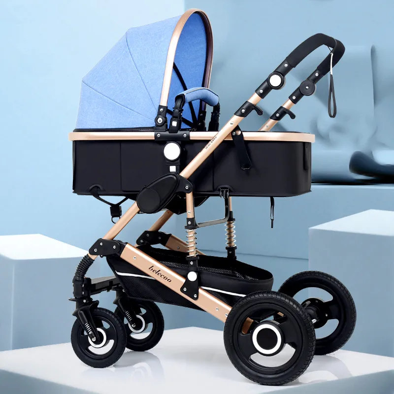 4Rubberwheel 4 Высокая пейзажная детская коляска 3 в 1, портативная Роскошная детская коляска с автокреслом, популярная розовая коляска для мамы, коляска для путешествий, 8 бесплатных подарков - Цвет: 4Rubberwheel 4