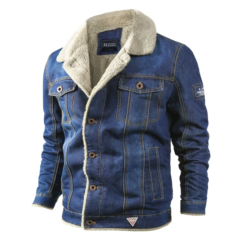 Men's Denim Jacket Autumn Winter Jeans Jackets Brand Men Thick Warm Fleece Coats Plus Size Button Jackets Outerwear M-6XL - Цвет: Light Blue MG66009