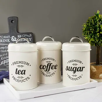 

3Pcs/Set Storage Tank Cover Steel Kitchen Utensils Multifunction Tea Coffee Sugar Square Box Case Household High Quality