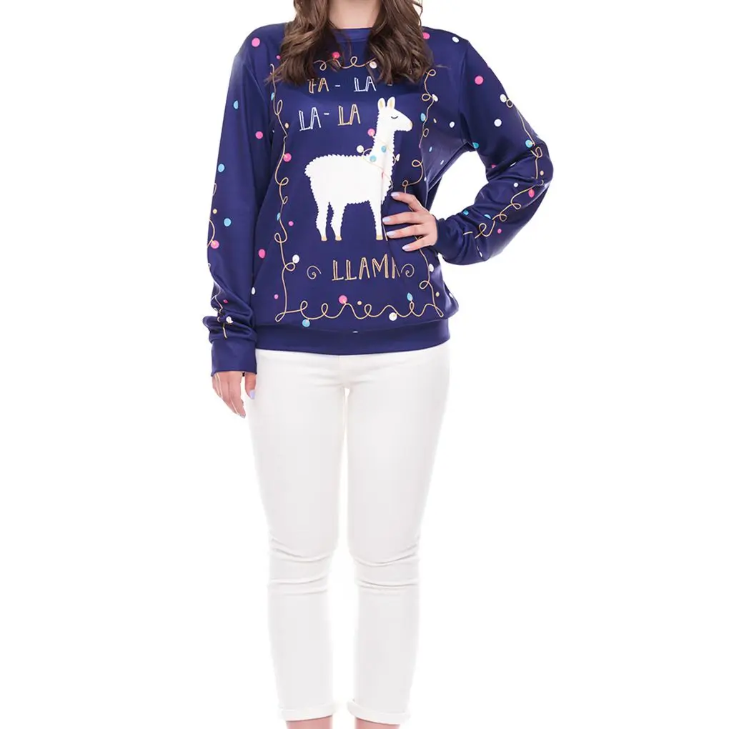 

Christmas Cute Sheep Printed Sweatshirt Polyester Long Sleeve Pullover Top