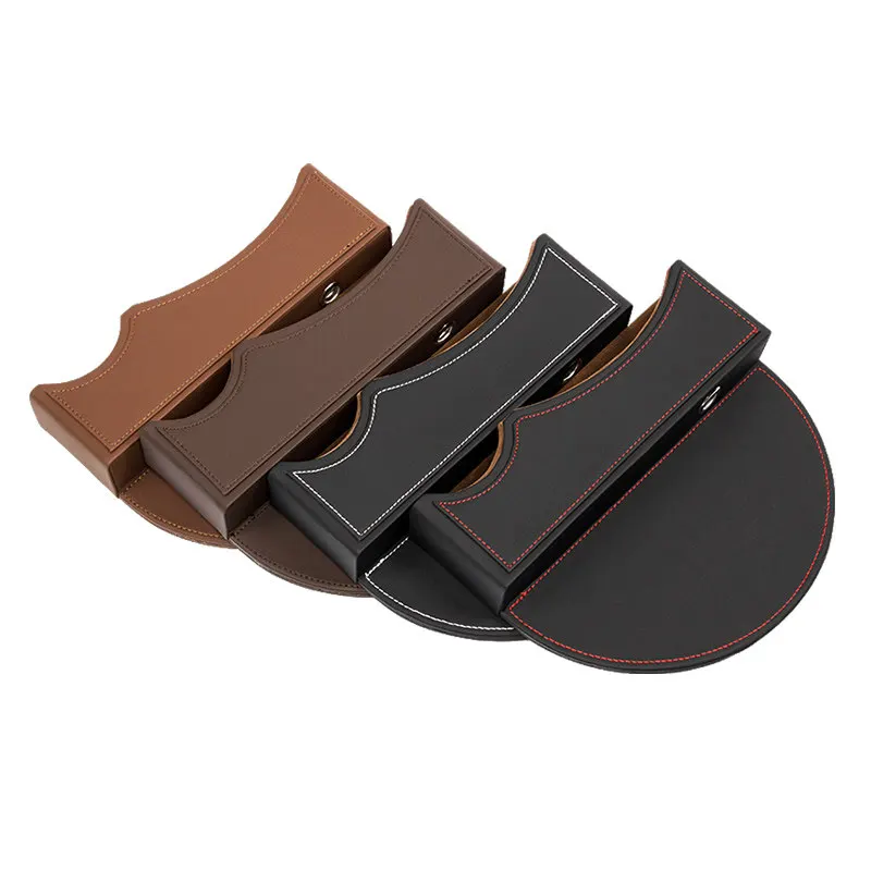 E-FOUR Car Seat Gap Filler Premium PU Leather Car Seat Side Pocket Organizer Car Seat Storage Organize with USB Charger Holes