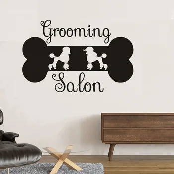 

Pets Grooming Salon Sign Wall Decal Teddy Poodle Dog Grooming Wall Sticker Pet Store Decoration Bone Shape Vinyl Mural