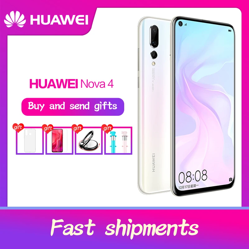 Оригинальный смартфон HUAWEI NOVA 4 с 6 дюймовым дисплеем восьмиядерным процессором