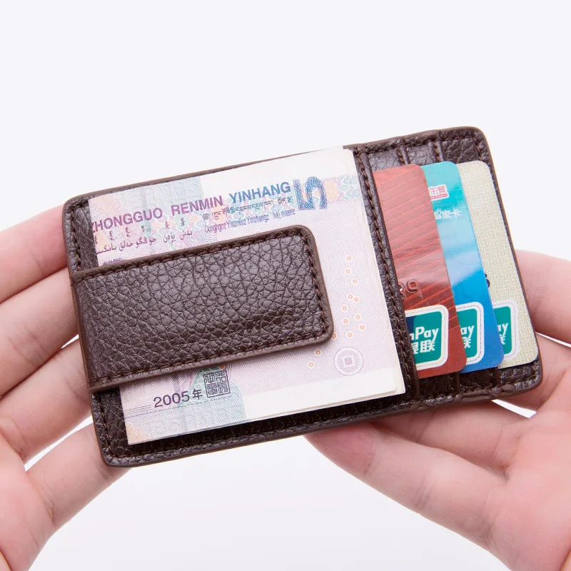 

Fashion Lichee Pattern Bank Card Package Coin Bag Card Holder PU Leather Wallets with Magnet Clip Credit Card Holder Cover