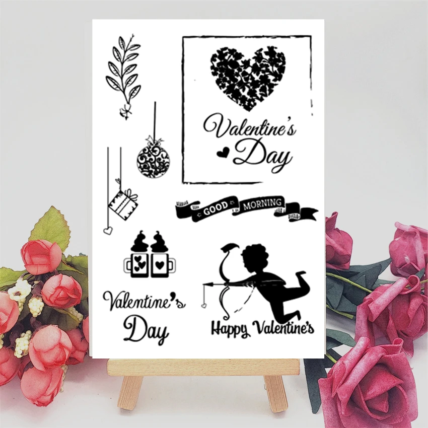 Love Cupid Clear Stamps Silicone Stamp Cards with Sentiments,Love Arrow Pattern Valentine's Day Envelope Transparent Seal Clear Stamps for Holiday Card Making Decoration and DIY Scrapbooking Album DIY Crafts 