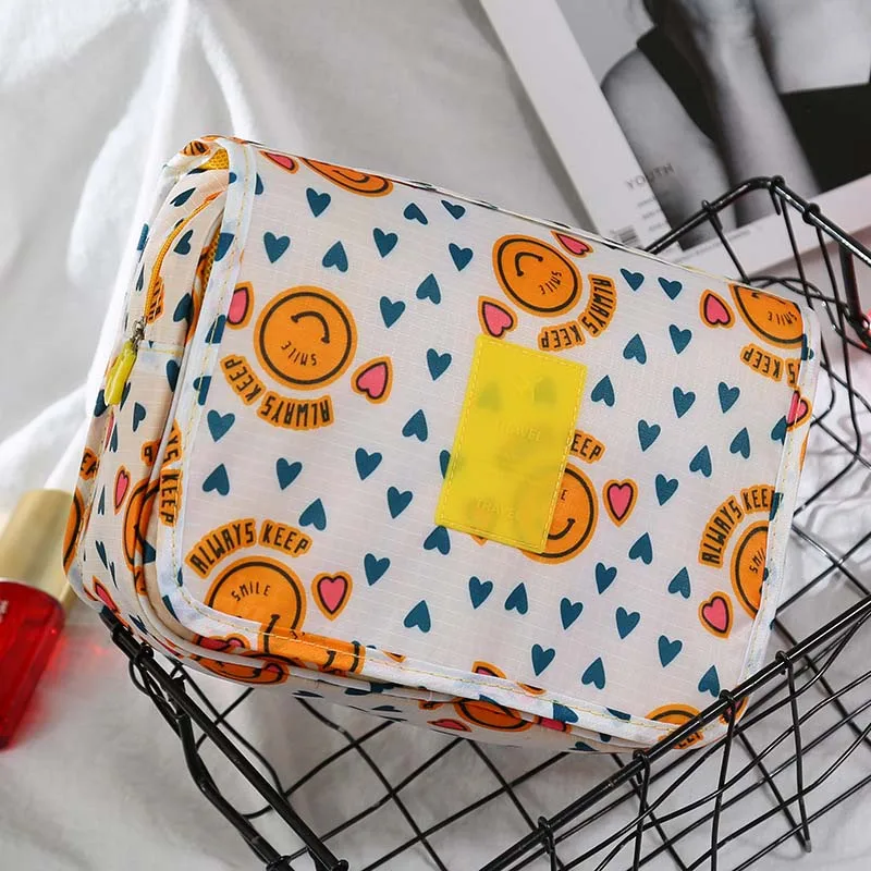 Yellow Smiley face Женская косметичка для путешествий, сумки для макияжа, подвешивание, профессиональная моющаяся сумка для туалетных принадлежностей, товары на каждый день, висящая сумка-Органайзер для туалета, переносная 30 - Цвет: Yellow Smiley face