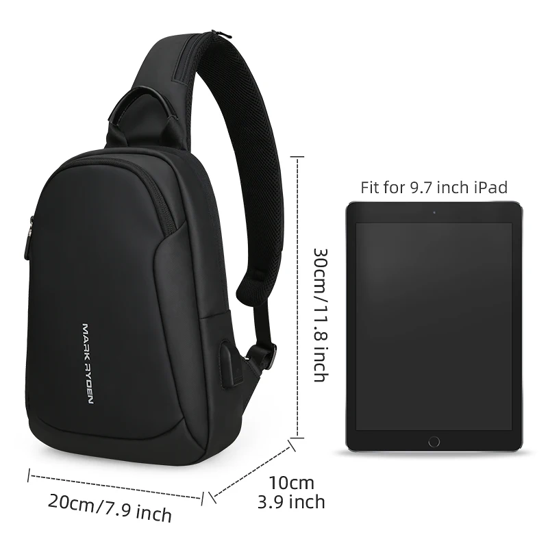 Mark Ryden Multifunction Crossbody Men Bags Waterproof USB Charging Sling Pack Short Trip Messengers Shoulder Bag Male