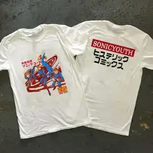 Brudna japonia 1992 Anime Sonic Youth Tour koncert T Shirt dwustronna koszulka Unisex tanie tanio CASUAL SHORT CN (pochodzenie) COTTON Cztery pory roku Na co dzień Z okrągłym kołnierzykiem Regular Sukno Drukuj