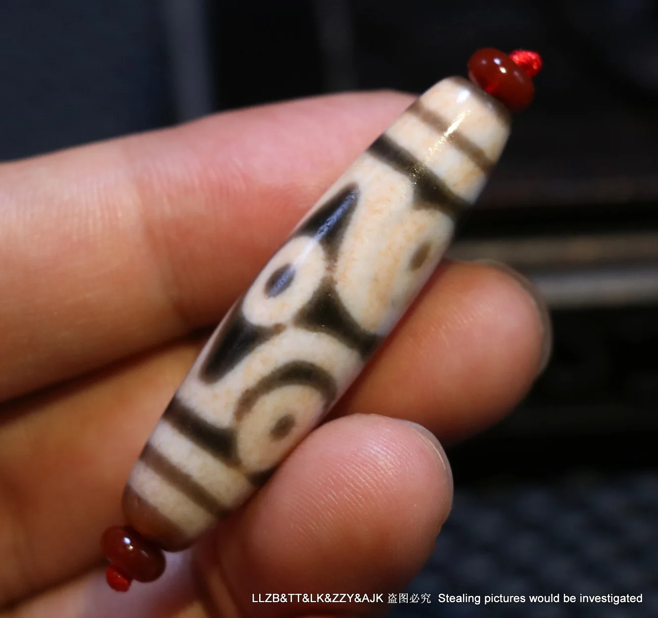 

Energy Magic Power Tibetan Old Agate Red Cinnabar Dots 6 Eye totem dZi Bead UP02 Timestown UPD22