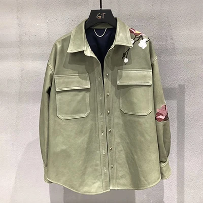 Green Leather jacket women oversize real sheepskin leather coat winter and autumn coats and jackets women - Цвет: Green