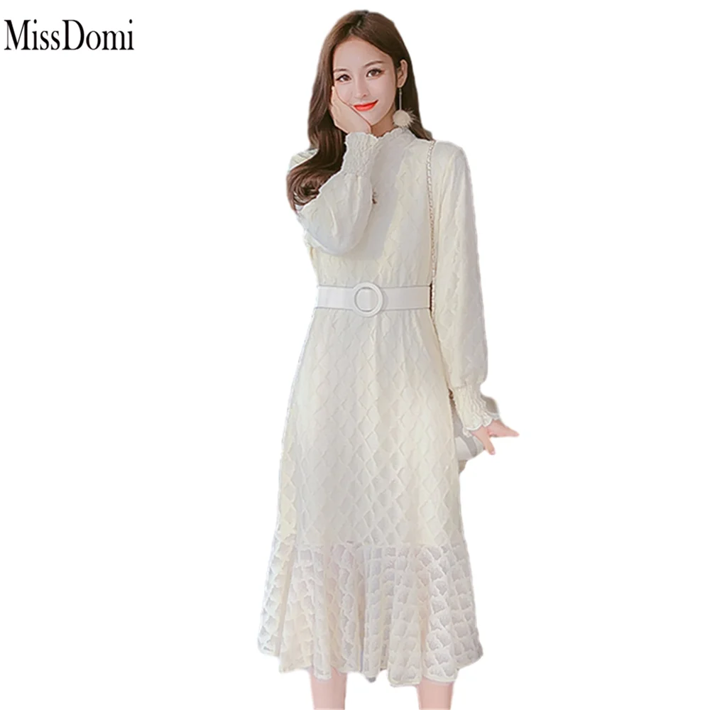 

dress MissDomi Sping summer Korean vestidos new arrival wholesale 2020 Rabbit plush temperament wild mid-length lace dress