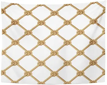 

Brown Border Yellow Rope Woven in The Form Fishing Net White Navy Boundary Braided Tapestry Home Decor Wall Hanging for Living