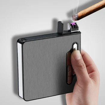 

20 cigarettes ABS & aluminum cigarette box case double arc lighter plasma Usb charging lighter