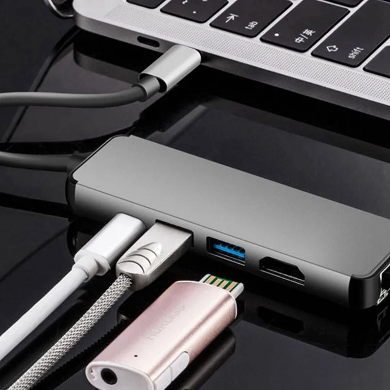 USB C док-станция для ноутбука USB 3,0 HDMI RJ45 Gigabit PD Fealushon для MacBook samsung Galaxy S9/S8/S8+ type C usb-хаб