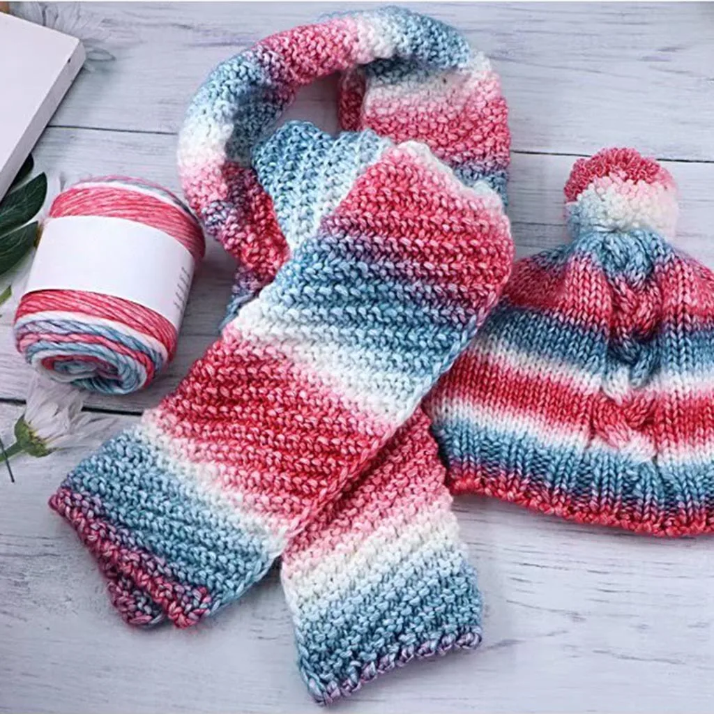 Duan Dyed Rainbow Line Ball Wool Yarn Color Gradient Hand-woven Diy Line Clothes Scarf Hat Plush Fine Wool Crochet Hand Knitting