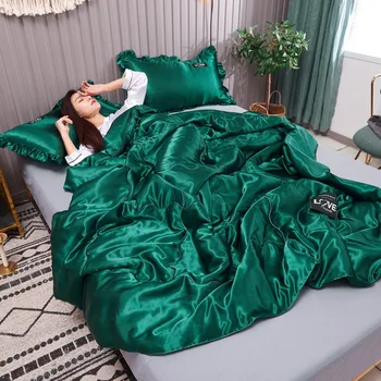 

2020 New Luxury Pure silk Summer Quilt Blankets Solid color stripe Bed Cover Children Adults soft Comforters Home Textiles