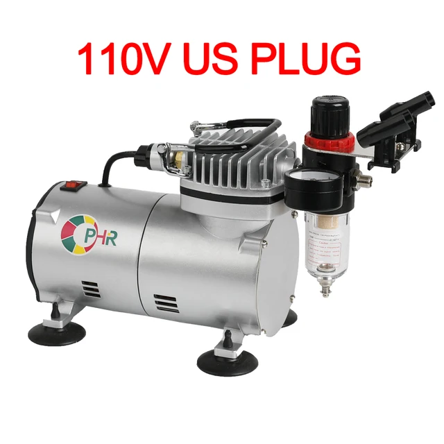 OPHIR 2 Dual-Action Airbrush Kit with PRO Air Compressor for Model Paint 110V 220V Cake Airbrush Compressor Set_AC089+004+069 110V US Plug