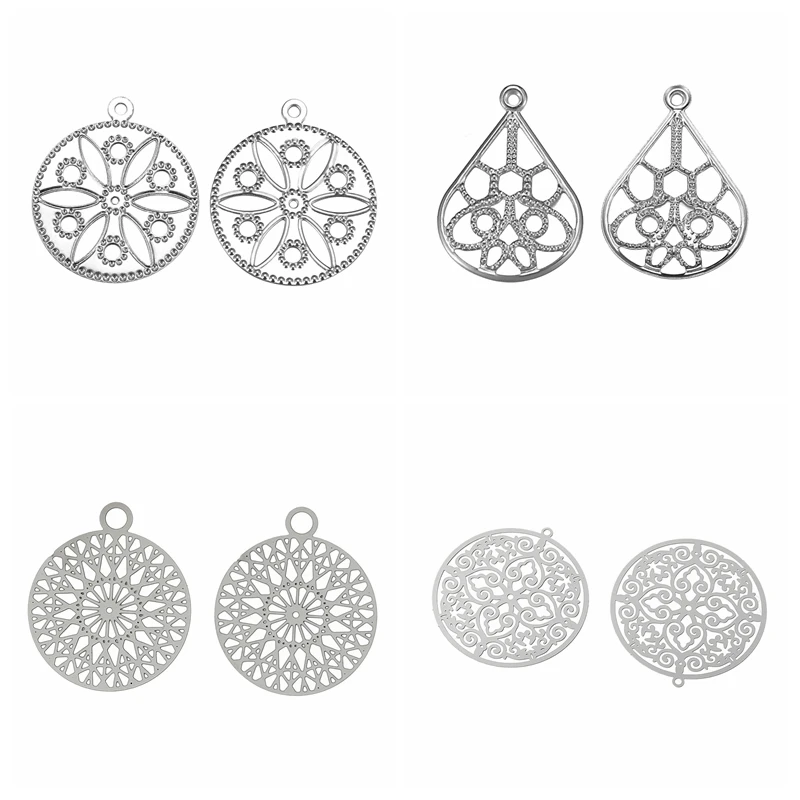 

FUNIQUE 30PCs Fashion Flower Beads Caps Kinds Stainless Steel Charms Hollow Out Waterdrop Round Two Shaped Charms DIY Necklaces