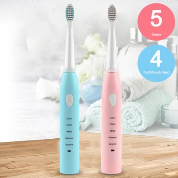 

usb Electric toothbrush for sensitive gum with 4 Toothbrush head Deep Clean IPX7 Waterproof 5 Gears Adult Automatic Brush Teeth