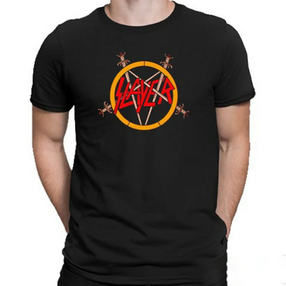 Slayer Pentagram Logo Metal Band Men's Black T-Shirt Size S M L XL 2XL 3XL Cotton Tee Shirt Digital Printed | Мужская одежда