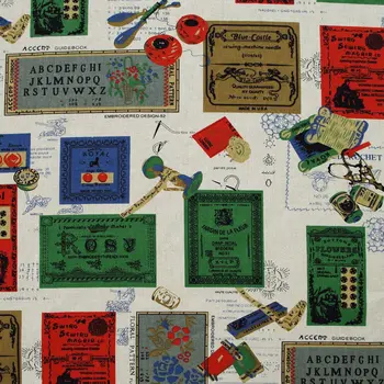 

1 yard Cotton Linen Fabric for sewing pathwork, bedding, hadmaking, In love with retro (width=140cm)