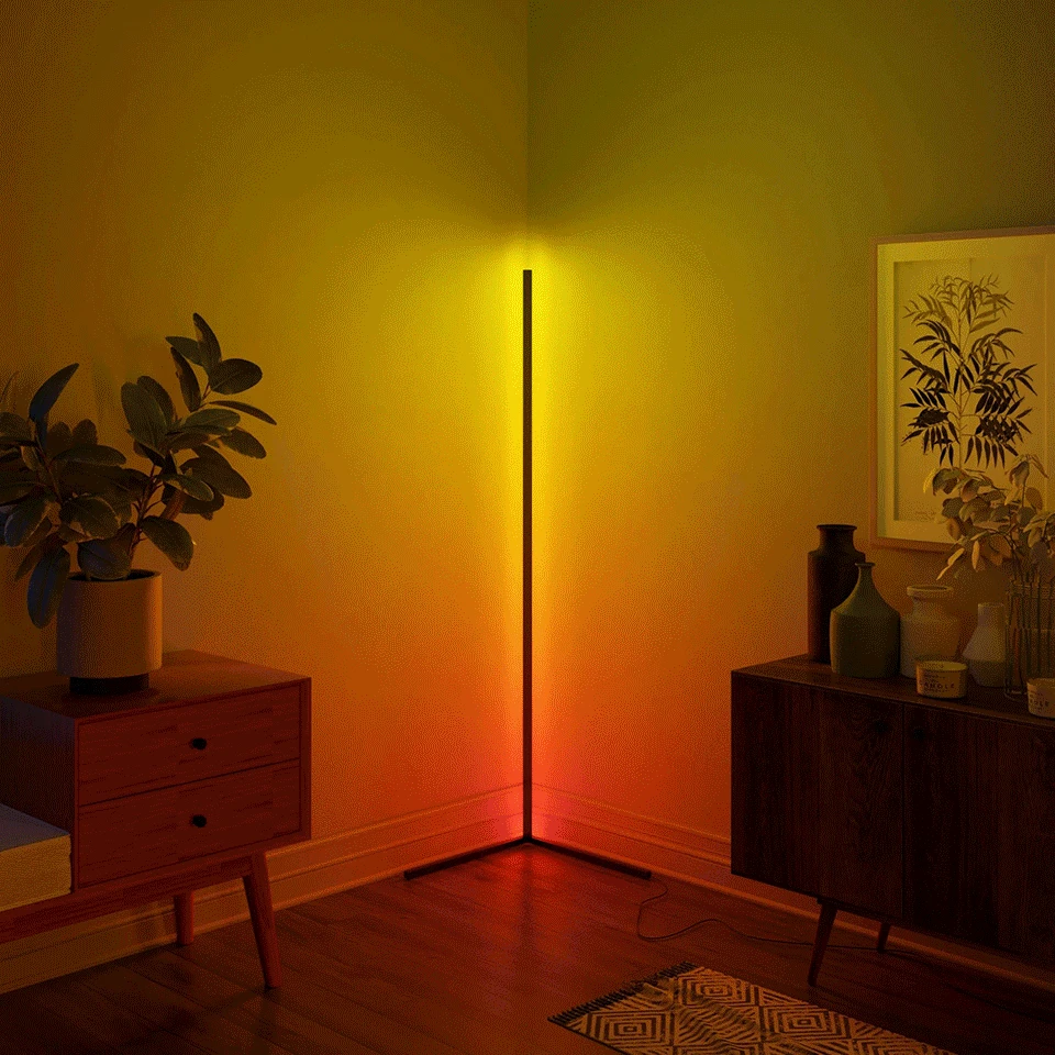 Lámpara LED de esquina, moderna lámpara de pie con luces de ambiente de  colores, ideal para decorar el dormitorio o el salón|Lámparas de pie| -  AliExpress