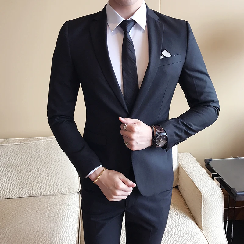 Men's Wedding Single Button Suit Tuxedo Suit Men's Slim Brand Blazer + Suit Pants Men's Two-Piece  Groom Wedding Dress Suit