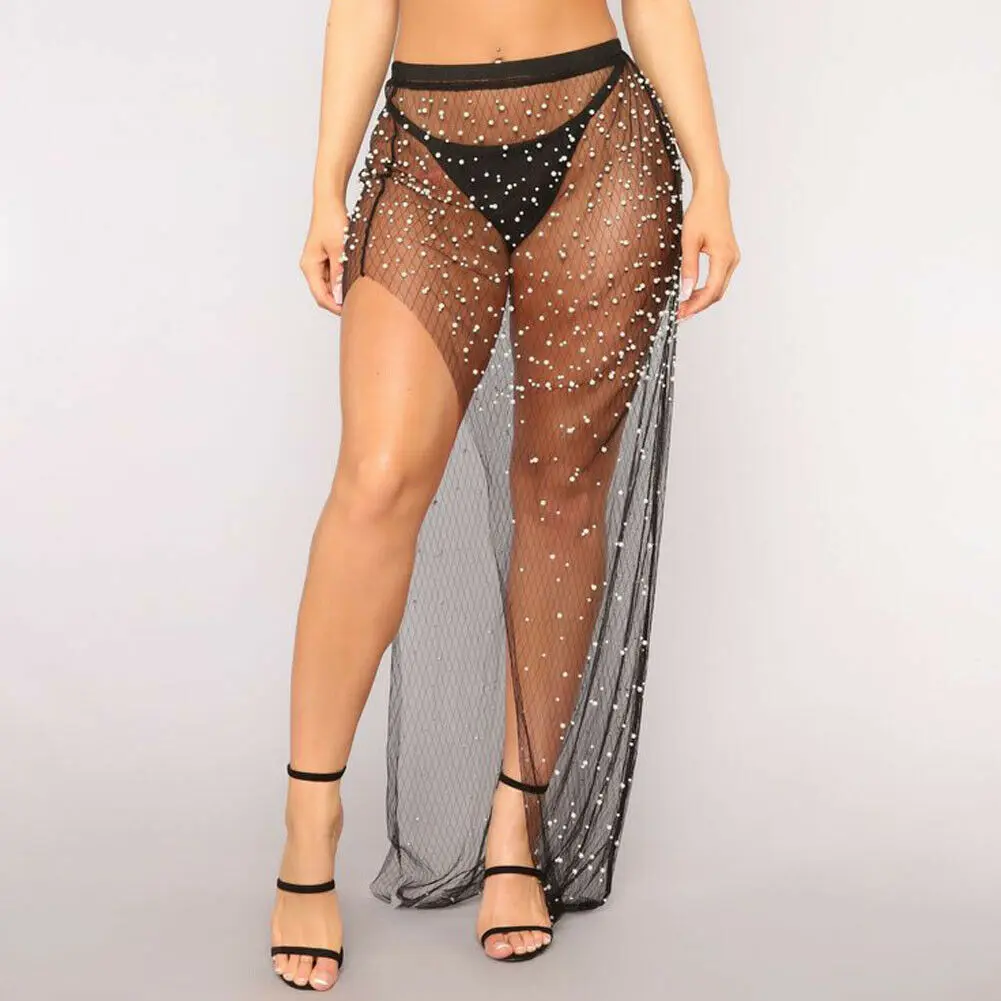 

HIRIGIN Women Fishnet Beach Bikini Cover Up Wrap Scarf Swimwear Pareo Sarong Lady Irregular Sexy Transparent Skirts