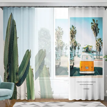 

Curtains for Living Dining Room Summer Window Blackout Curtains For Bedroom Northern European-Style Green Plant Curtain